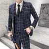 Men's Suits Blazers Jacket Vest Pants Men's Groom Wedding Dress Plaid Formal Suits Set Men Fashion Casual Business Slim Suit Three-piece 230303