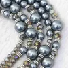 Halskettenohrringe Set Großhandel grau 5 Reihen für Frauen Charme Glass Crystal Faux Pearl Shell Perlen einzigartige Schmuck B983-11