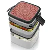 Dinnerware Sets Ecru Lace Mandala On Red Double Layer Bento Box Salad Portable Picnic Crochet Medallion Bei