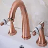 Robinets de lavabo de salle de bain Antique Red Copper Brass Deck Mounted Dual Handles Widespread 3 Trous Bassin Robinet Mitigeur Mrg070