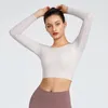 Aktif Gömlekler Spor Kadın Spor Salonu Uzun Kollu Aşınma Arka Çapraz Geri Üst Katı Fitness Yoga T-Shirt Yastıklı Egzersiz Koşu Giysileri