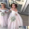 voiture dvr Robes De Filles De Fleur Princesse Robe De Bal Tle Filles Sheer Cou Manches Longues Appliques Dentelle Blanc Ivoire Enfant Mariage Bc2257 Drop De Dhdkr