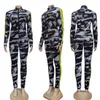 Moda Primavera Camouflage Stampato in due pezzi Tute per le donne Casual manica lunga con cerniera Top e pantaloni 2 pezzi Abiti Abbigliamento