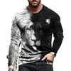 T-shirts pour hommes T-shirt imprimé vintage 3D Crucifix Chemise américaine à manches longues Col rond Coton Lion Tops surdimensionnés Jésus-Christ pour hommes