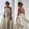 Mermaid Sexy Strapless Wedding Dresses Africa Pearls Backless Bridal Gowns Custom Made Big Bow Dress Vestido De Novia