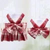 Plaid Pattern Dog Skirt Pets Cat Dog Apparel With Bow Cute Pet Harnesses Skirt And Leashes Set Small Dogs Vest Princess Dresses BH8381 TYJ