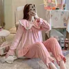 Dames slaapkleding Winter Coral Velvet Pyjama Sets Vrouwen Koreaanse zoete prinses Turn Down Collar Nightwear Student Lounge Cute Warm Flannel Pyjama's 230303