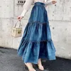 Gonne 2023 Gonna da abito da ballo in denim vintage vintage estivo Gonna da donna con cuciture elastiche in vita Torta lunga