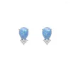 Stud Earrings Hainon Luxury Blue Fire Opal For Women White Zirconia CZ Oval Silver Color Wedding Jewelry