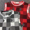 Femmes Plaid réservoirs robes Jacquard gilets tricotés jupe mode longue robe pull deux couleurs