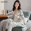 Vêtements de nuit pour femmes QSROCIO Automne Ensemble de pyjamas pour femmes de haute qualité à rayures bohèmes Vêtements de nuit imprimés Col en V Coton Homewear Vêtements de nuit Pyjamas Femme 230303