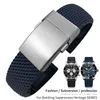 Bracelet de montre en caoutchouc de silicone tressé 22mm 24mm adapté pour Breitling Avenger Superocean Heritage Noir Bleu Bracelet de montre Bretelles to264a