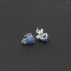Stud Earrings Hainon Luxury Blue Fire Opal For Women White Zirconia CZ Oval Silver Color Wedding Jewelry