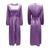 Casual Dresses Sexy Women Satin Lace Up Maxi Dress Elegant Long Sleeve Turkish Muslim Jilbab Silky Party Robe