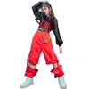 Vêtements de scène Hip Hop Vêtements de danse pour filles Gilet en treillis rouge Net Tops Cargo Pantalons Enfants Street Hiphop Vêtements Jazz Show Outfit304I