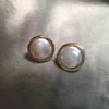 Boucles d'oreilles à tige pour femme avec perles naturelles extrêmement lumineuses, baroques, plaquées or 14 carats, carrées, en forme de pièce de monnaie, faites à la main, sans frais de port.