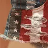 Women's Shorts Women Sexy Low Waist Jeans Denim American Flag Pattern Ripped Streetwear Nightclub Skinny Lady