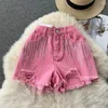 Kvinnors shorts klädkvinnor Stylish Beading Denim Candy Color Blue Pink White Casual High midje Chic Tassles Mujer SA74