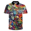 Camisas casuais masculinas Moda de verão masculino Manga curta Camisa de camisa de flores Skull Rose 3D Impressão unissex Harajuku Street Sports