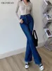 Jeans femininos Okuohao Skinny Bell Bottom Jeans High Stretch Stretch reto Slim Fit Fited calça jeans Fashion Casual Wash Black Y2K Troushers 230303