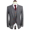 Herenpakken Blazers Gray Tweed Wool Men Suits voor Winter 3 -delige formele bruiloft bruidegom Tuxedo mannelijk zakelijke mode kostuum jasje vest met broek 230303