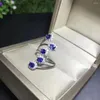 Klusterringar jubileumsring naturlig riktig safir 925 sterling silver fin handarbetade smyckesfinger