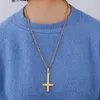 Collares pendientes Color oro negro Cruz invertida de San Pedro collar para hombres Lucifer Satan satanismo catolicismo joyería masculina colgante
