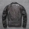 Herren-Jacke aus echtem Leder, wirklich natürliches Rindsleder, Motorrad-Stil, Jacken, Moto, Biker, Racer, schmaler Mantel, dickes Kalbsleder, S-XL