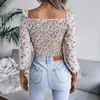 Women's Blouses Women Fall Winter Sexy V Neck Knotted Floral Chiffon Top Ladies Long Sleeve All Match Fashion