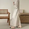 Casual Dresses Japanese Fashion Solid Color Autumn 2023 Long Dress Loose Pleated Round Neck Women Straight Sleeve