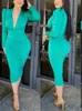 Casual Dresses Sexy Bodycon Dress Women Deep V Neck Long Sleeve Folds Midi Slim Fit Tight 2023 Fall Party Club Event Evening 2 XL