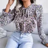 Women's Blouses Women Autumn Lace Up Ruffled Long Sleeve Floral Printed Chiffon Tops For Ladies Fashion All Match