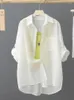 Women's Blouses White Women's Shirt Loose Long Sleeve Top Summer Thin Jacket Coat Female Clothing 2023 Casual Fashion Solid Color Blusas