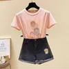 Frauen T Shirts Rosa Hemd Frauen T-shirt Weibliche Baumwolle 2023 Sommer Tops Frau Koreanische Stil Mode Kleidung T Femme