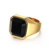 Wedding Rings Luxury Trendy Gold Engagement For Men Black CZ Stone Inlay Fashion Jewelry Party Gift Finger Ring Wholesale