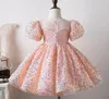 Robes de fille bouffantes robe à fleurs brillantes jolie princesse première Communion manches courtes robe de fête de mariage