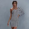 Abiti casual BornToGirl 2023 Streetwear Moda Abito sexy per le donne Primavera Autunno Inverno Party Club Manica lunga Nero Bianco Grigio Plaid