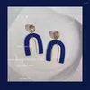 Stud oorbellen mode dames voor prachtige U-vormige blauwe creatieve verf bakken roestvrijstalen ontwerp bruiloft sieraden kralen