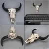 Craft Tools Resin Longhorn Cow Skl Head Wall Hanging Decoration 3D Animal Wildlife Scpture Figurines Crafts Horns For Home Decor T20 Dhhkr