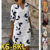 Casual Dresses 2023 Spring Autumn Women's V Neck Half Sleeve Kjol Fashion Flower Print Knee Längd kjol enkel stil midi kjol sexig klänning z0216