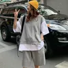 Women s Two Piece Pant s Tracksuits Summmer fake two Outfit Grey Oversize T Shirt and Sporting Short Solid Color Streetwear Sweat Sets 230302