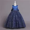 Flickans klänningar Kids Girls Stars Dots paljetter Party Princess Dress Teenager Ball Gown Bow Lace Evening Weddings Prom Come 3 ~ 12 Years Clothes W0224