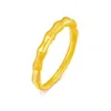 Bagues de cluster 1pcs véritable pur 999 24k bague en or jaune 3D dur chanceux bambou US4-9 / cadeau