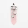 Pendentif Colliers FYSL Argent Plaqué Feuille Fleur Rose Rose Quartz Épée Forme Bleu Turquoises Pierre Bijoux