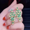 Dingle örhängen lyxiga tofsar blad naturlig grön smaragd droppe ädelsten 925 silver kvinnlig fest gåva smycken