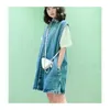 New Designers womens dress triangle pocket belt waist lapel sleeveless denim Casual Hip Ho dress Streetwear