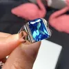 Pierścienie klastrowe przybycie moda mężczyźni naturalny prawdziwy prostokąt Topaz Big Stone 925 Sterling Silver 10 14 mm