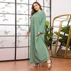 Casual Dresses Green Striped Batwing Sleeve Long Maxi Dress Oversize Loose Robe Kaftan Abaya Muslim Clothing Plus Size For Women