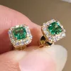 Evighet Green CZ Stud Earring for Women Gold Color Luxury Bride Wedding Earrings Elegant Ear Accessories Party Jewelry