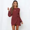 Abiti casual Moda Estate Donna Manica lunga con volant Cintura da annodare Abito Mini gonna avvolgente Lady Festa Cerimonia Abbigliamento Ragazza Amica Regalo